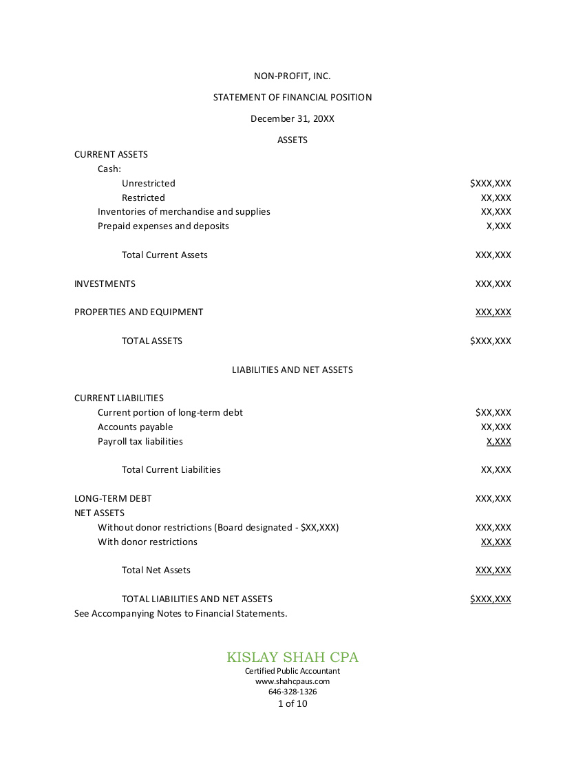 Image: Example Presenting Financial Statments of Non-Profits - Page 1